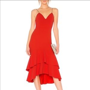 Alice + Oliva Red Amina Tiered Mermaid Cocktail Dress